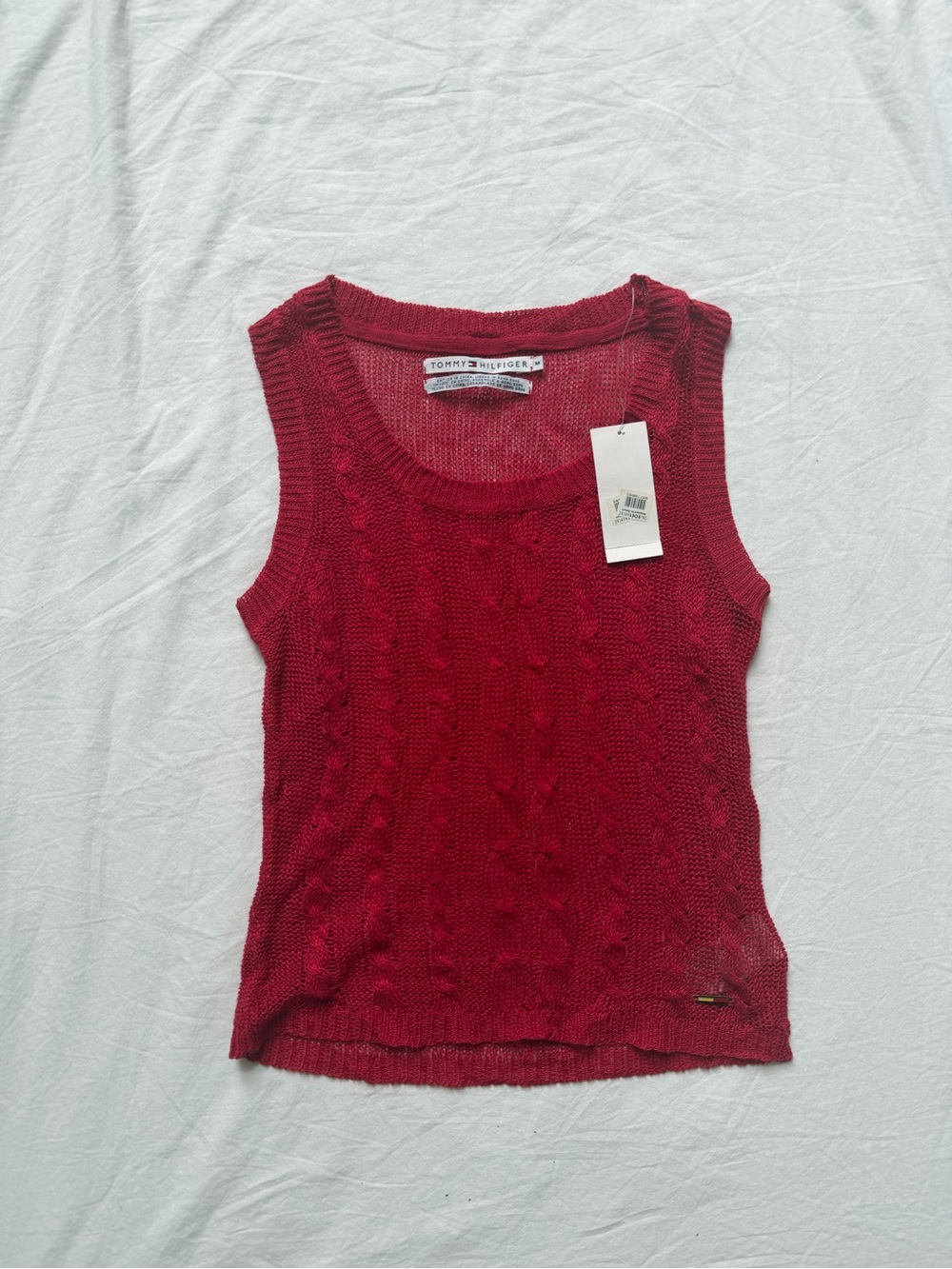 Tommy Hilfiger Red Cable Knit Sleeveless Tank